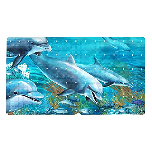 Badewannen-Duschmatte, rutschfest, Delfine, Badewannenmatten mit Saugnäpfen und Abflusslöchern, weich, 39,9 x 70,9 cm von Eslifey