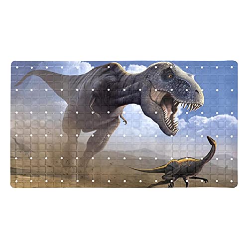 Badewannen-Duschmatte, rutschfest, Dinosaurier-Motiv, mit Saugnäpfen und Abflusslöchern, weich, 39,9 x 70,9 cm von Eslifey