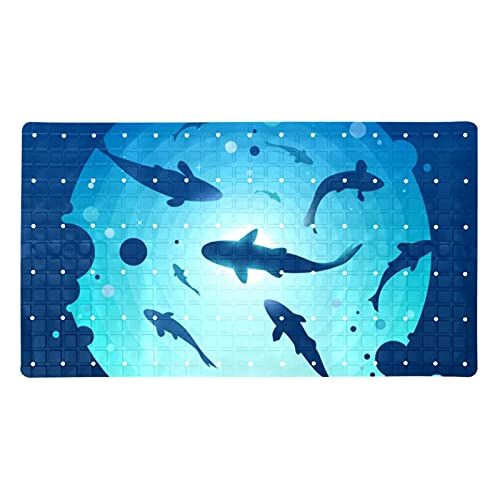 Badewannen-Duschmatte, rutschfest, Hai, schwimmt unter der Öffnung, Badewannenmatten mit Saugnäpfen und Abflusslöchern, weiche Duschmatte, 39,9 x 70,9 cm von Eslifey