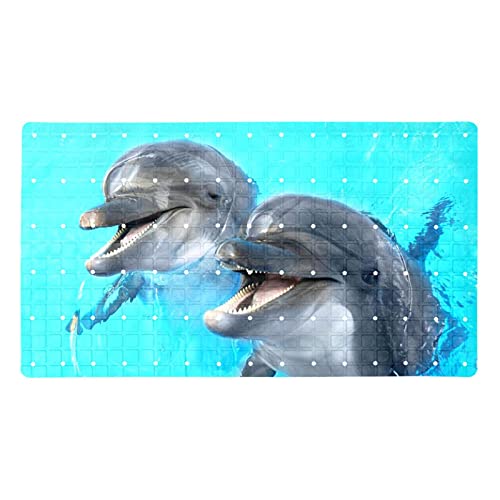 Badewannen-Duschmatte, rutschfest, Lachende Delfine, Badewannenmatten mit Saugnäpfen und Abflusslöchern, weich, 39,9 x 70,9 cm von Eslifey