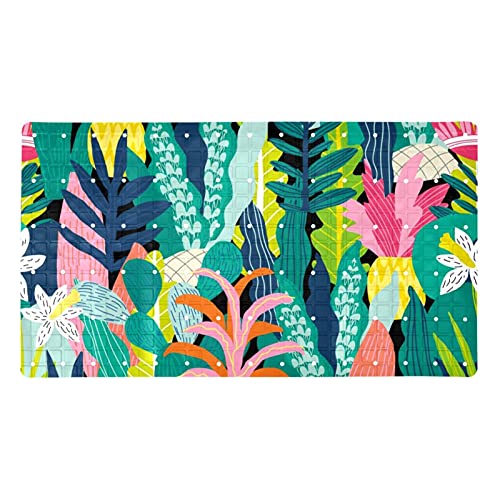 Badewannen-Duschmatte, rutschfest, abstrakte Dschungel-Blumen, Badewannenmatten mit Saugnäpfen und Abflusslöchern, weich, 39,9 x 70,9 cm von Eslifey