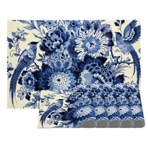 Delfter Platzsets mit blauen Blumen, hitzebeständig, waschbar, rutschfest, schmutzabweisend, für den Außenbereich, für Tisch, Küche, Esszimmer, leicht zu reinigen, 4 Stück Delfter Platzsets mit blauen Blumen, hitzebeständig, waschbar, rutschfest, schmutzabweisend, für den Außenbereich, für Tisch, Küche, Esszimmer, leicht zu reinigen, 4 Stück von Eslifey