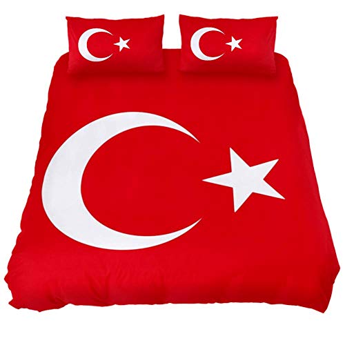 Eslifey 3-teiliges Bettwäscheset, Motiv: Flagge der Türkei, Bettbezug, Bettdecke mit zwei Kissenbezügen von Eslifey