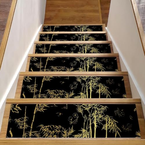 Eslifey Bambus-Stufenmatten mit Vogelkranich-Baum, japanisches chinesisches Muster, für Holzstufen, 15 Stück, 76,2 x 20,3 cm, rutschfest, für den Innenbereich, Treppenläufer für Hunde, Kinder, ältere Eslifey Bambus-Stufenmatten mit Vogelkranich-Baum, japanisches chinesisches Muster, für Holzstufen, 15 Stück, 76,2 x 20,3 cm, rutschfest, für den Innenbereich, Treppenläufer für Hunde, Kinder, ältere von Eslifey
