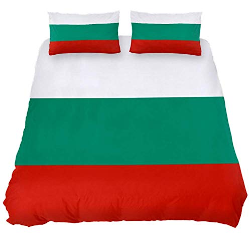 Eslifey Bettbezug-Set, 3-teilig, Motiv: Flagge von Bulgarien, 150 x 200 cm, Bettwäsche-Set für Schlafzimmer, Chemisches Gewebe, mehrfarbig, Queen 88 x 90 9 x 29 in von Eslifey