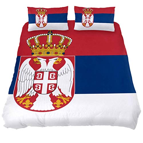Eslifey Bettbezug-Set, 3-teilig, Motiv: Flagge von Serbien, 150 x 200 cm, Bettwäsche-Set für Schlafzimmer, Chemisches Gewebe, mehrfarbig, Twin 59 x 79/ 19 x 29 in von Eslifey