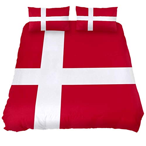 Eslifey Bettwäsche-Set, Motiv: Flagge von Dänemark, weich, 3-teilig, 149,9 x 200,7 cm, für Schlafzimmer von Eslifey