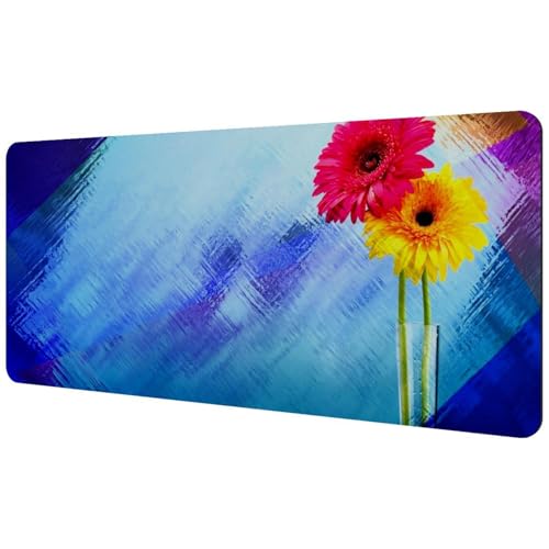 Eslifey Extra großes Mauspad, Kunstwerk, bunte Kunstblumen, Vase, erweitertes Schreibtisch-Mauspad mit rutschfester Gummiunterseite, Schreibtischunterlage für Gamer, Büro und Zuhause, 89,4 x 39,9 cm von Eslifey