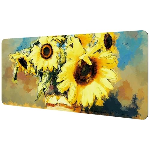Eslifey Extra großes Mauspad, Sonnenblumen-gelbe Pflanze, Blumenblüte, erweitertes Schreibtisch-Mauspad mit rutschfester Gummiunterseite, Schreibtischunterlage für Gamer, Büro und Zuhause, 40 x 89,5 von Eslifey