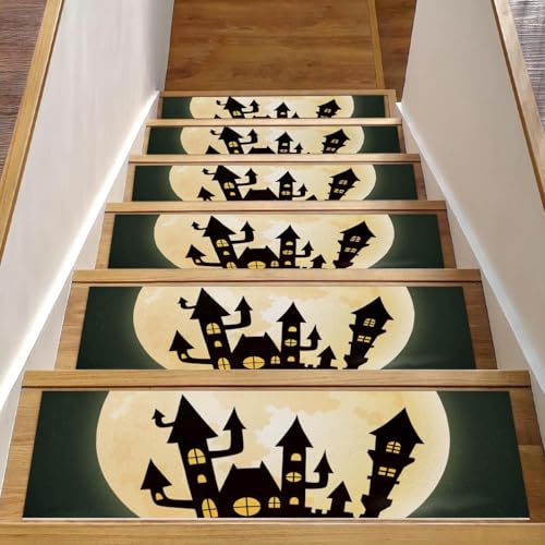 Eslifey Halloween-Treppenläufer mit Schloss und Vollmond-Treppenstufen für Holzstufen, 76,2 x 20,3 cm, rutschfest, für Hunde, Kinder, ältere Menschen, mit wiederverwendbarem Klebstoff, 15 Stück Eslifey Halloween-Treppenläufer mit Schloss und Vollmond-Treppenstufen für Holzstufen, 76,2 x 20,3 cm, rutschfest, für Hunde, Kinder, ältere Menschen, mit wiederverwendbarem Klebstoff, 15 Stück von Eslifey