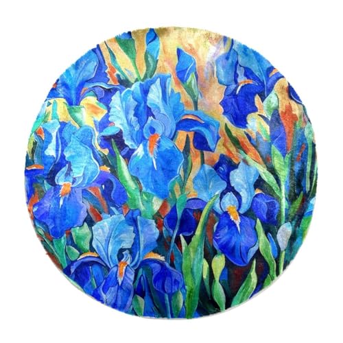 Eslifey Luxuriöser zotteliger weicher Teppich, 70 cm, blau-blaue Iris-Malerei, für Innenbereich, flauschig, rutschfest, moderne Heimdekoration für Schlafzimmer, Kinderzimmer, Wohnzimmer von Eslifey