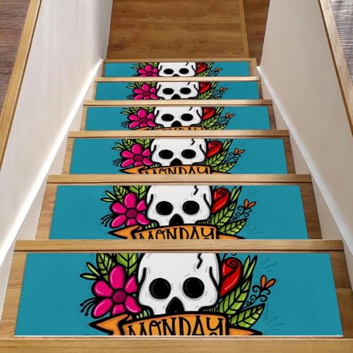 Eslifey Monday Treppenstufen mit Blumen-Totenkopf-Motiv, 15 Stück, 76,2 x 20,3 cm, rutschfeste Treppenläufer, Treppenläufer für Hunde, Kinder, ältere Menschen, mit wiederverwendbarem Klebstoff Eslifey Monday Treppenstufen mit Blumen-Totenkopf-Motiv, 15 Stück, 76,2 x 20,3 cm, rutschfeste Treppenläufer, Treppenläufer für Hunde, Kinder, ältere Menschen, mit wiederverwendbarem Klebstoff von Eslifey