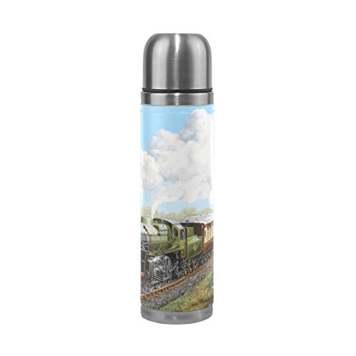 Eslifey Spezielle Dampfzug und Eisenbahn Landschaft, auslaufsichere Wasserflasche isolierte Vakuum-Thermoskanne aus Edelstahl von Eslifey