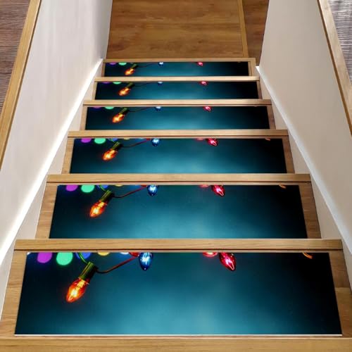 Eslifey Stufenmatten für Holzstufen, Weihnachtsbeleuchtung, 15 Stück, 76,2 x 20,3 cm, rutschfest, für den Innenbereich, Treppenläufer für Hunde, Kinder, ältere Menschen, mit wiederverwendbarem von Eslifey
