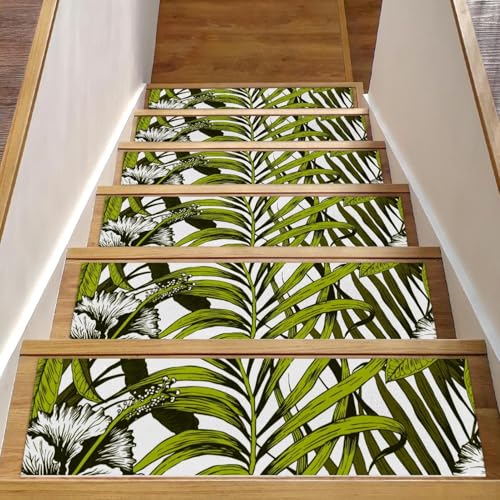 Eslifey Stufenmatten für Holzstufen, tropische Blumen, Palmblatt, Gibiscus Plumeria, rutschfest, für den Innenbereich, 76,2 x 20,3 cm, 15 Stück, mit wiederverwendbarem Klebstoff Eslifey Stufenmatten für Holzstufen, tropische Blumen, Palmblatt, Gibiscus Plumeria, rutschfest, für den Innenbereich, 76,2 x 20,3 cm, 15 Stück, mit wiederverwendbarem Klebstoff von Eslifey