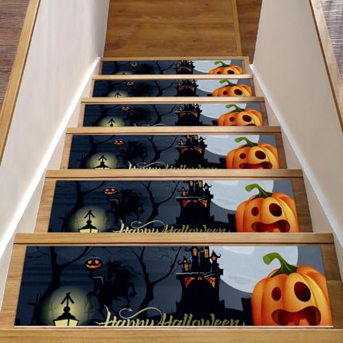Eslifey Stufenmatten für Holzstufen mit Aufschrift "Happy Halloween" mit Kürbis-Mond-Schloss, rutschfest, für den Innenbereich, Treppenläufer für Hunde, Kinder, ältere Menschen, 15 Stück, 76,2 x 20,3 Eslifey Stufenmatten für Holzstufen mit Aufschrift "Happy Halloween" mit Kürbis-Mond-Schloss, rutschfest, für den Innenbereich, Treppenläufer für Hunde, Kinder, ältere Menschen, 15 Stück, 76,2 x 20,3 von Eslifey