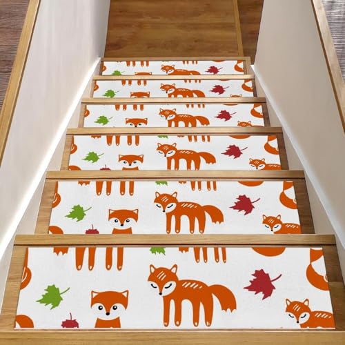 Eslifey Stufenmatten für Holzstufen mit Herbstmotiv Fuchs und Blättern, Waldtiere, Pflanzen, 15 Stück, 76,2 x 20,3 cm, rutschfest, für den Innenbereich, Treppenläufer für Hunde, Kinder, ältere Eslifey Stufenmatten für Holzstufen mit Herbstmotiv Fuchs und Blättern, Waldtiere, Pflanzen, 15 Stück, 76,2 x 20,3 cm, rutschfest, für den Innenbereich, Treppenläufer für Hunde, Kinder, ältere von Eslifey