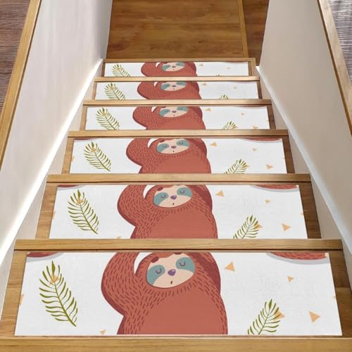Eslifey Stufenmatten für Holzstufen mit niedlichem Cartoon-Faultier in Yoga-Posen, tropische Blätter, Blumen, 15 Stück, 76,2 x 20,3 cm, rutschfest, für den Innenbereich, Treppenläufer für Hunde Eslifey Stufenmatten für Holzstufen mit niedlichem Cartoon-Faultier in Yoga-Posen, tropische Blätter, Blumen, 15 Stück, 76,2 x 20,3 cm, rutschfest, für den Innenbereich, Treppenläufer für Hunde von Eslifey