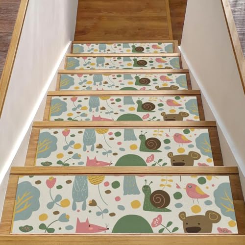 Eslifey Stufenmatten für Holzstufen mit niedlichem Waldtier-, Blumen- und Baum-Muster, rutschfest, für den Innenbereich, 76,2 x 20,3 cm, 15 Stück, mit wiederverwendbarem Klebstoff Eslifey Stufenmatten für Holzstufen mit niedlichem Waldtier-, Blumen- und Baum-Muster, rutschfest, für den Innenbereich, 76,2 x 20,3 cm, 15 Stück, mit wiederverwendbarem Klebstoff von Eslifey