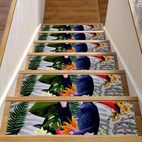 Eslifey Stufenmatten für Holzstufen mit tropischen Blumen und Tukan-Muster, rutschfest, für den Innenbereich, Treppenläufer für Hunde, Kinder, ältere Menschen, mit wiederverwendbarem Klebstoff, 15 Eslifey Stufenmatten für Holzstufen mit tropischen Blumen und Tukan-Muster, rutschfest, für den Innenbereich, Treppenläufer für Hunde, Kinder, ältere Menschen, mit wiederverwendbarem Klebstoff, 15 von Eslifey
