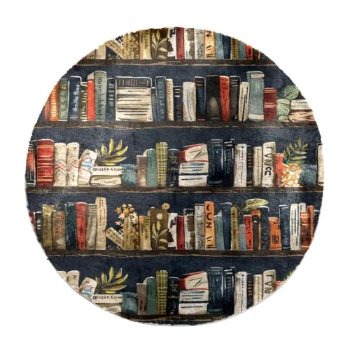 Eslifey Teppich, Vintage-Bücherregal-Muster, rund, zottelig, weich, zottelig, moderner Teppich, Wohnzimmer, Schlafzimmer, 60 cm von Eslifey