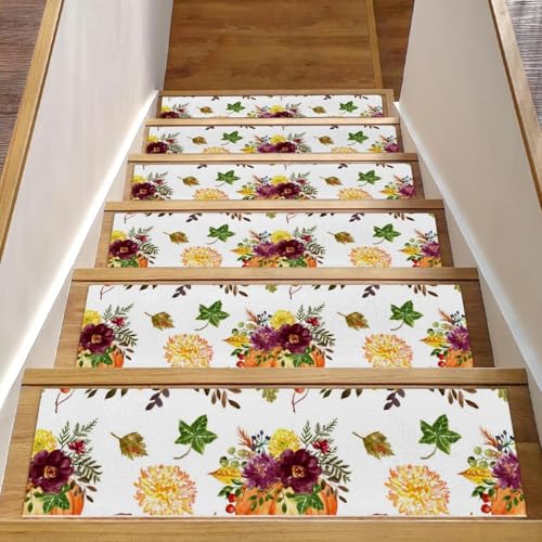 Eslifey Thanksgiving-Blumen-Kürbis-Treppenstufen für Holzstufen, 15 Stück, 76,2 x 20,3 cm, rutschfest, für den Innenbereich, Treppenläufer für Hunde, Kinder, ältere Menschen, mit wiederverwendbarem Eslifey Thanksgiving-Blumen-Kürbis-Treppenstufen für Holzstufen, 15 Stück, 76,2 x 20,3 cm, rutschfest, für den Innenbereich, Treppenläufer für Hunde, Kinder, ältere Menschen, mit wiederverwendbarem von Eslifey