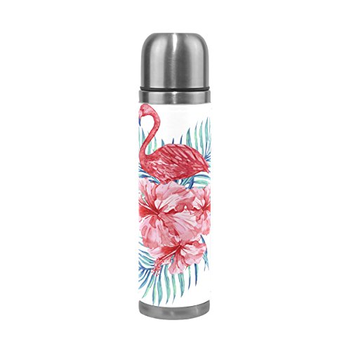 Eslifey Thermoskanne mit rosa Flamingo-Blumen, auslaufsicher, isoliert, Vakuum-Thermoskanne aus Edelstahl von Eslifey