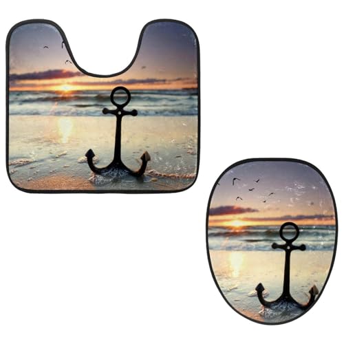Eslifey Toilettendeckelbezug und U-förmige Toilettenbodenmatte 2 Stück, Strand Sonnenuntergang Anker Toilettenmatten-Set, Maschinenwaschbare Sitzbezüge rutschfeste saugfähige Teppiche Eslifey Toilettendeckelbezug und U-förmige Toilettenbodenmatte 2 Stück, Strand Sonnenuntergang Anker Toilettenmatten-Set, Maschinenwaschbare Sitzbezüge rutschfeste saugfähige Teppiche von Eslifey