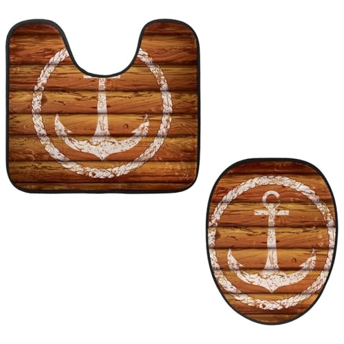 Eslifey Toilettendeckelbezug und U-förmige Toilettenbodenmatte Set mit 2 Stück, Anker Marine Holzplanken Toilettenmatten-Set, Maschinenwaschbare Sitzbezüge rutschfeste saugfähige Teppiche Eslifey Toilettendeckelbezug und U-förmige Toilettenbodenmatte Set mit 2 Stück, Anker Marine Holzplanken Toilettenmatten-Set, Maschinenwaschbare Sitzbezüge rutschfeste saugfähige Teppiche von Eslifey