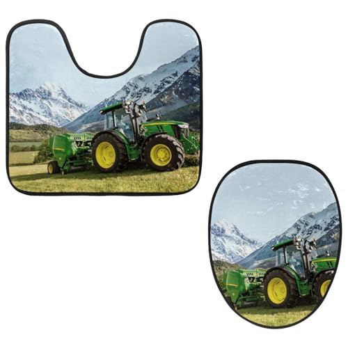 Eslifey Toilettendeckelbezug und U-förmige Toilettenbodenmatte Set mit 2 Stück, Bagger Berg Natur Toilettenmatten-Set, Maschinenwaschbare Sitzbezüge rutschfeste saugfähige Teppiche von Eslifey