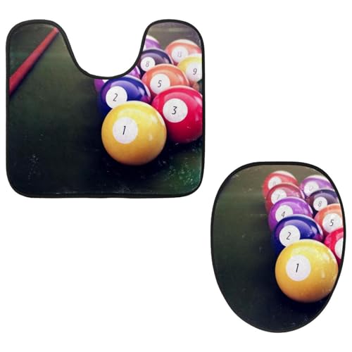 Eslifey Toilettendeckelbezug und U-förmige Toilettenbodenmatte Set mit 2 Stück, Billardkugel-Pool-Snooker-Toilettenmatten-Set, maschinenwaschbare Sitzbezüge, rutschfeste saugfähige Teppiche von Eslifey
