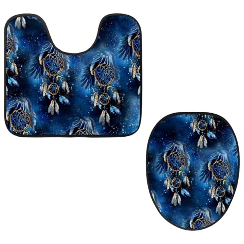 Eslifey Toilettendeckelbezug und U-förmige Toilettenbodenmatte Set mit 2 Stück, Blau Traumfänger Toilettenmatten-Set, Maschinenwaschbare Sitzbezüge rutschfeste saugfähige Teppiche Eslifey Toilettendeckelbezug und U-förmige Toilettenbodenmatte Set mit 2 Stück, Blau Traumfänger Toilettenmatten-Set, Maschinenwaschbare Sitzbezüge rutschfeste saugfähige Teppiche von Eslifey