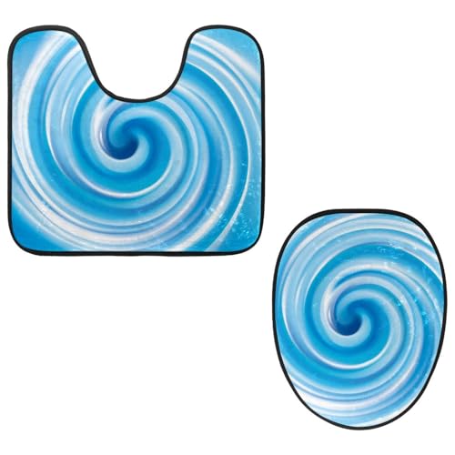 Eslifey Toilettendeckelbezug und U-förmige Toilettenbodenmatte Set mit 2 Stück, Blau Whirlpool Waters Toilettenmatten-Set, maschinenwaschbare Sitzbezüge rutschfeste saugfähige Teppiche von Eslifey