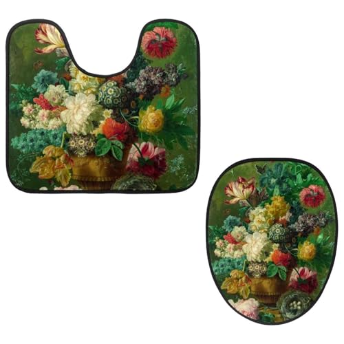 Eslifey Toilettendeckelbezug und U-förmige Toilettenbodenmatte Set mit 2 Stück, Blumen in einer Vase, Toilettenmatten-Set, maschinenwaschbare Sitzbezüge rutschfeste saugfähige Teppiche Eslifey Toilettendeckelbezug und U-förmige Toilettenbodenmatte Set mit 2 Stück, Blumen in einer Vase, Toilettenmatten-Set, maschinenwaschbare Sitzbezüge rutschfeste saugfähige Teppiche von Eslifey