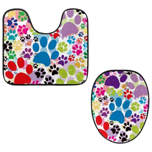 Eslifey Toilettendeckelbezug und U-förmige Toilettenbodenmatte Set mit 2 Stück, Cartoon-Pfoten-Muster Toilettenmatten-Set, maschinenwaschbare Sitzbezüge rutschfeste saugfähige Teppiche Eslifey Toilettendeckelbezug und U-förmige Toilettenbodenmatte Set mit 2 Stück, Cartoon-Pfoten-Muster Toilettenmatten-Set, maschinenwaschbare Sitzbezüge rutschfeste saugfähige Teppiche von Eslifey