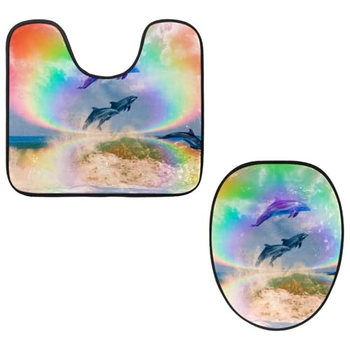 Eslifey Toilettendeckelbezug und U-förmige Toilettenbodenmatte Set mit 2 Stück, Delfine springende Regenbogen-WC-Vorleger-Set, maschinenwaschbare Sitzbezüge rutschfeste saugfähige Teppiche Eslifey Toilettendeckelbezug und U-förmige Toilettenbodenmatte Set mit 2 Stück, Delfine springende Regenbogen-WC-Vorleger-Set, maschinenwaschbare Sitzbezüge rutschfeste saugfähige Teppiche von Eslifey