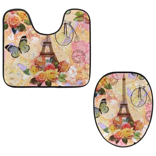 Eslifey Toilettendeckelbezug und U-förmige Toilettenbodenmatte Set mit 2 Stück, Eiffelturm Vintage Toilettenmatten-Set, maschinenwaschbare Sitzbezüge rutschfeste saugfähige Teppiche Eslifey Toilettendeckelbezug und U-förmige Toilettenbodenmatte Set mit 2 Stück, Eiffelturm Vintage Toilettenmatten-Set, maschinenwaschbare Sitzbezüge rutschfeste saugfähige Teppiche von Eslifey