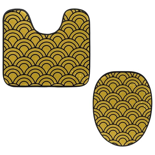 Eslifey Toilettendeckelbezug und U-förmige Toilettenbodenmatte Set mit 2 Stück, Goldenes Wellenmuster Toilettenmatten-Set, Maschinenwaschbare Sitzbezüge rutschfeste saugfähige Teppiche Eslifey Toilettendeckelbezug und U-förmige Toilettenbodenmatte Set mit 2 Stück, Goldenes Wellenmuster Toilettenmatten-Set, Maschinenwaschbare Sitzbezüge rutschfeste saugfähige Teppiche von Eslifey