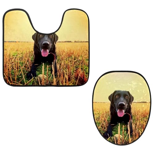 Eslifey Toilettendeckelbezug und U-förmige Toilettenbodenmatte Set mit 2 Stück, Happy Black Labrador Toilettenmatten-Set, Maschinenwaschbare Sitzbezüge rutschfeste saugfähige Teppiche Eslifey Toilettendeckelbezug und U-förmige Toilettenbodenmatte Set mit 2 Stück, Happy Black Labrador Toilettenmatten-Set, Maschinenwaschbare Sitzbezüge rutschfeste saugfähige Teppiche von Eslifey
