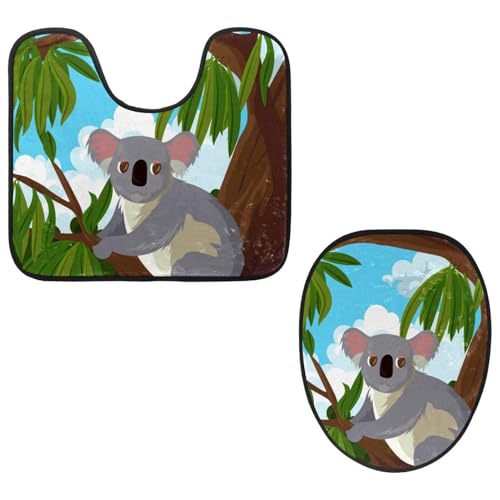 Eslifey Toilettendeckelbezug und U-förmige Toilettenbodenmatte Set mit 2 Stück, Koala in Gummibaum Toilettenmatten-Set, maschinenwaschbare Sitzbezüge rutschfeste saugfähige Teppiche Eslifey Toilettendeckelbezug und U-förmige Toilettenbodenmatte Set mit 2 Stück, Koala in Gummibaum Toilettenmatten-Set, maschinenwaschbare Sitzbezüge rutschfeste saugfähige Teppiche von Eslifey