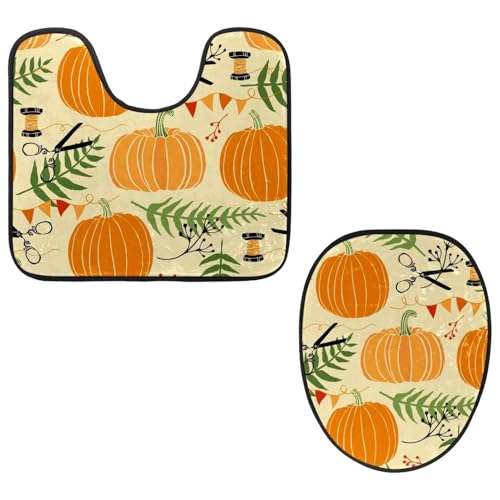 Eslifey Toilettendeckelbezug und U-förmige Toilettenbodenmatte Set mit 2 Stück, Kürbis Herbst Toilettenmatten-Set, maschinenwaschbare Sitzbezüge rutschfeste saugfähige Teppiche Eslifey Toilettendeckelbezug und U-förmige Toilettenbodenmatte Set mit 2 Stück, Kürbis Herbst Toilettenmatten-Set, maschinenwaschbare Sitzbezüge rutschfeste saugfähige Teppiche von Eslifey