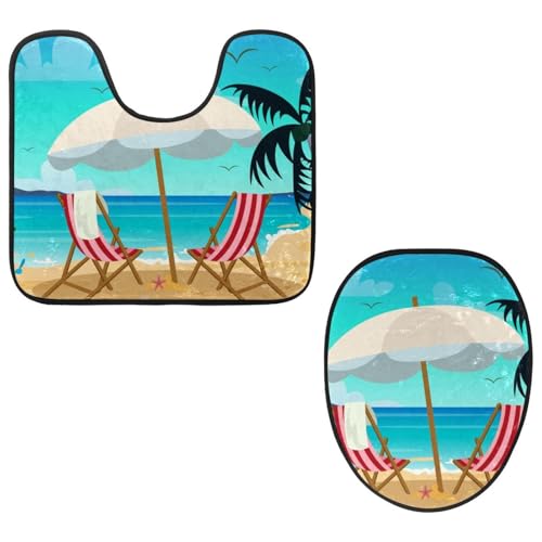 Eslifey Toilettendeckelbezug und U-förmige Toilettenbodenmatte Set mit 2 Stück, Liegestuhl und Strandlandschaft Toilettenmatten-Set, maschinenwaschbare Sitzbezüge rutschfeste saugfähige Teppiche Eslifey Toilettendeckelbezug und U-förmige Toilettenbodenmatte Set mit 2 Stück, Liegestuhl und Strandlandschaft Toilettenmatten-Set, maschinenwaschbare Sitzbezüge rutschfeste saugfähige Teppiche von Eslifey