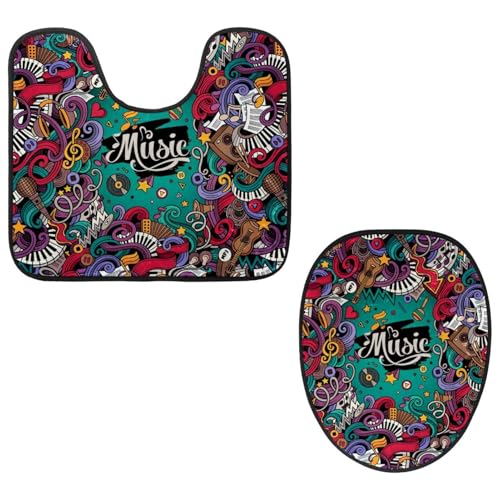 Eslifey Toilettendeckelbezug und U-förmige Toilettenbodenmatte Set mit 2 Stück, Mode Musik Toilettenmatten-Set, maschinenwaschbare Sitzbezüge rutschfeste saugfähige Teppiche von Eslifey