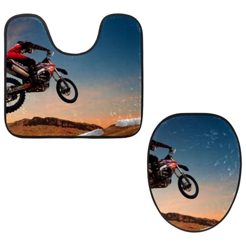 Eslifey Toilettendeckelbezug und U-förmige Toilettenbodenmatte Set mit 2 Stück, Motocross Sport Toilettenmatten-Set, maschinenwaschbare Sitzbezüge rutschfeste saugfähige Teppiche Eslifey Toilettendeckelbezug und U-förmige Toilettenbodenmatte Set mit 2 Stück, Motocross Sport Toilettenmatten-Set, maschinenwaschbare Sitzbezüge rutschfeste saugfähige Teppiche von Eslifey