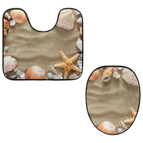 Eslifey Toilettendeckelbezug und U-förmige Toilettenbodenmatte Set mit 2 Stück, Muscheln Seestern Strand Toilettenmatten-Set, maschinenwaschbare Sitzbezüge rutschfeste saugfähige Teppiche Eslifey Toilettendeckelbezug und U-förmige Toilettenbodenmatte Set mit 2 Stück, Muscheln Seestern Strand Toilettenmatten-Set, maschinenwaschbare Sitzbezüge rutschfeste saugfähige Teppiche von Eslifey