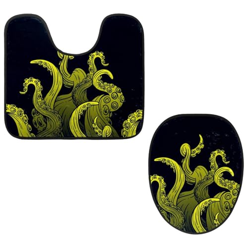 Eslifey Toilettendeckelbezug und U-förmige Toilettenbodenmatte Set mit 2 Stück, Oktopus Schwarz Toilettenmatten-Set, Maschinenwaschbare Sitzbezüge rutschfeste saugfähige Teppiche Eslifey Toilettendeckelbezug und U-förmige Toilettenbodenmatte Set mit 2 Stück, Oktopus Schwarz Toilettenmatten-Set, Maschinenwaschbare Sitzbezüge rutschfeste saugfähige Teppiche von Eslifey
