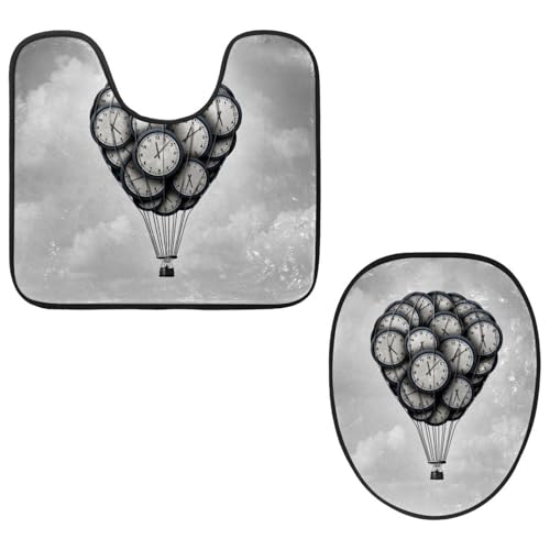 Eslifey Toilettendeckelbezug und U-förmige Toilettenbodenmatte Set mit 2 Stück, Retro Uhr Heißluftballon Toilettenmatten-Set, Maschinenwaschbare Sitzbezüge Rutschfeste Saugfähige Teppiche Eslifey Toilettendeckelbezug und U-förmige Toilettenbodenmatte Set mit 2 Stück, Retro Uhr Heißluftballon Toilettenmatten-Set, Maschinenwaschbare Sitzbezüge Rutschfeste Saugfähige Teppiche von Eslifey