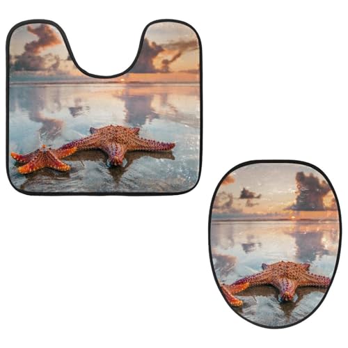 Eslifey Toilettendeckelbezug und U-förmige Toilettenbodenmatte Set mit 2 Stück, Seestern Sommer Strand Toilettenmatten-Set, maschinenwaschbare Sitzbezüge rutschfeste saugfähige Teppiche Eslifey Toilettendeckelbezug und U-förmige Toilettenbodenmatte Set mit 2 Stück, Seestern Sommer Strand Toilettenmatten-Set, maschinenwaschbare Sitzbezüge rutschfeste saugfähige Teppiche von Eslifey