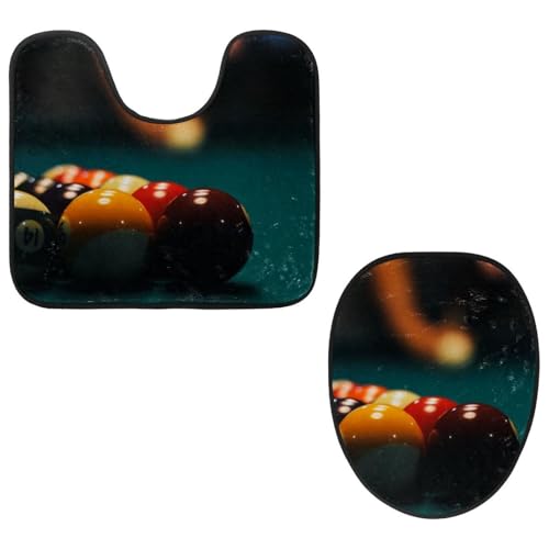 Eslifey Toilettendeckelbezug und U-förmige Toilettenbodenmatte Set mit 2 Stück, Snooker Billard Pool Ball Toilettenmatte Set, Maschinenwaschbare Sitzbezüge rutschfeste saugfähige Teppiche von Eslifey
