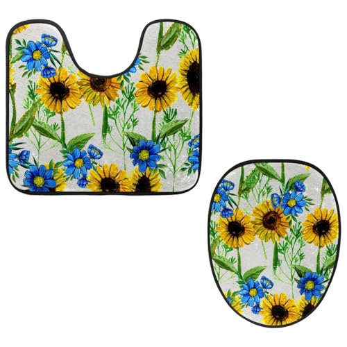Eslifey Toilettendeckelbezug und U-förmige Toilettenbodenmatte Set mit 2 Stück, Sonnenblume Blau Blumen WC Vorleger Set, Maschinenwaschbare Sitzbezüge Rutschfeste Saugfähige Teppiche Eslifey Toilettendeckelbezug und U-förmige Toilettenbodenmatte Set mit 2 Stück, Sonnenblume Blau Blumen WC Vorleger Set, Maschinenwaschbare Sitzbezüge Rutschfeste Saugfähige Teppiche von Eslifey